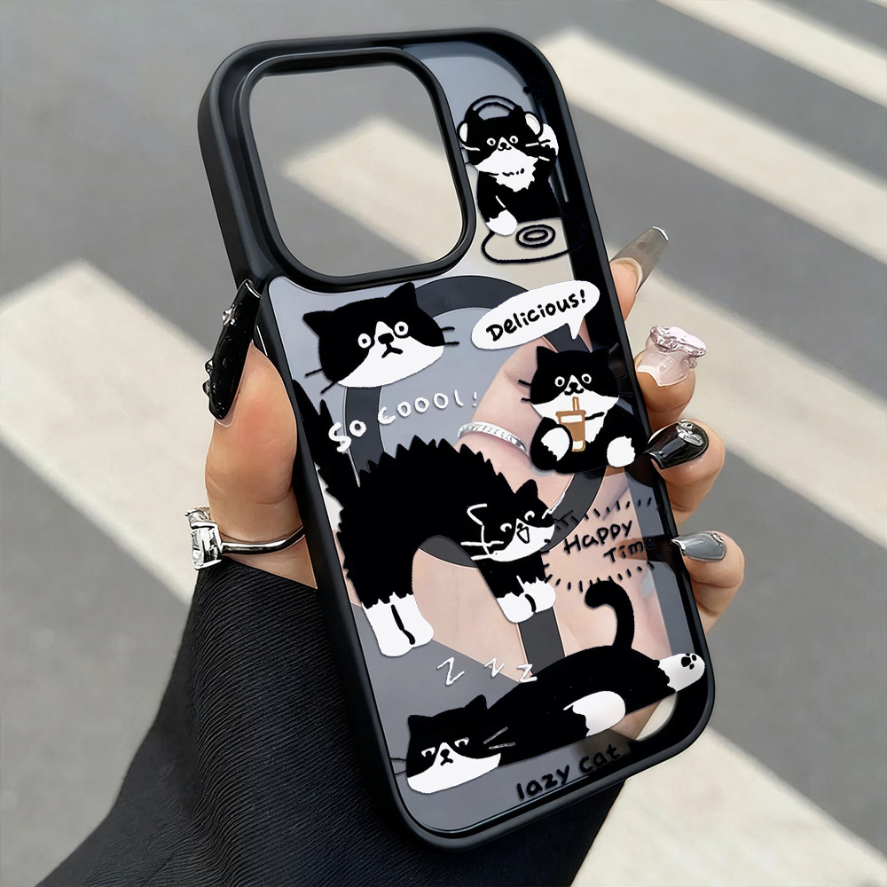 Phone Cases With Magsafe - Komik Siyah Kedi Kablosuz Şarjlı Telefon