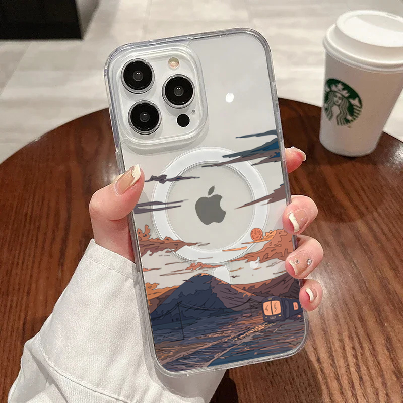 Phone Cases With Magsafe - Gün Batımı Desenli Moda Telefon Kılıfı