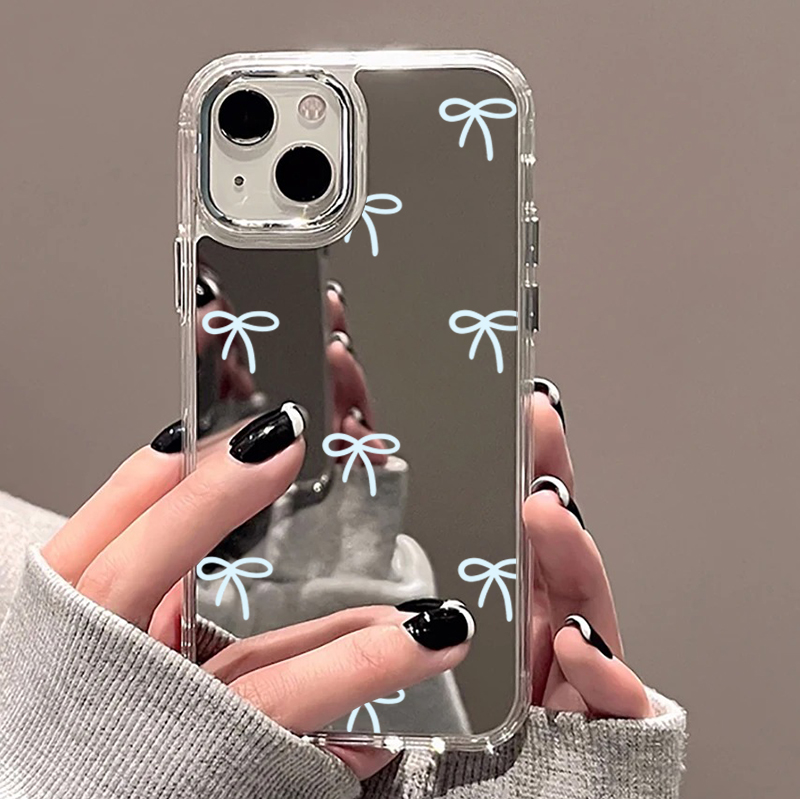 Phone Cases Blue - Açık Mavi Fiyonklu Aynalı Telefon Kılıfı