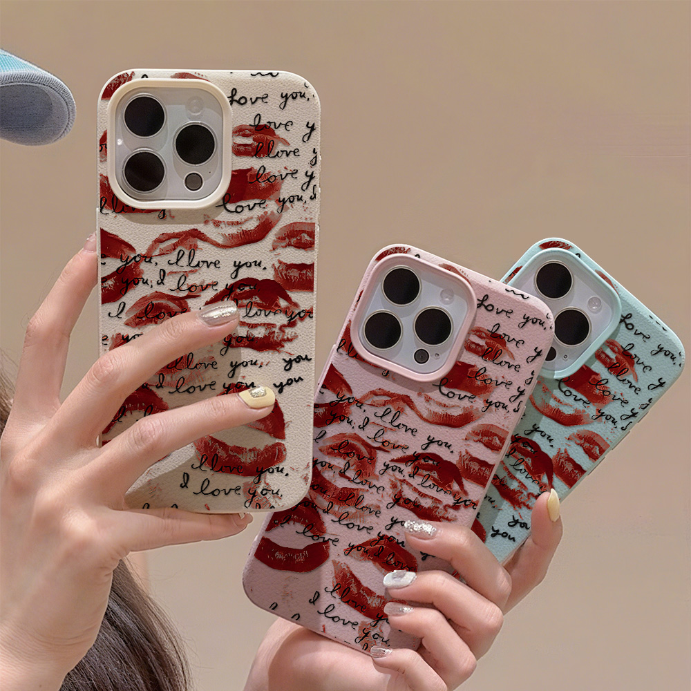 Phone Cases Unique - Parlak Kırmızı Dudaklı Deri Telefon Kılıfı