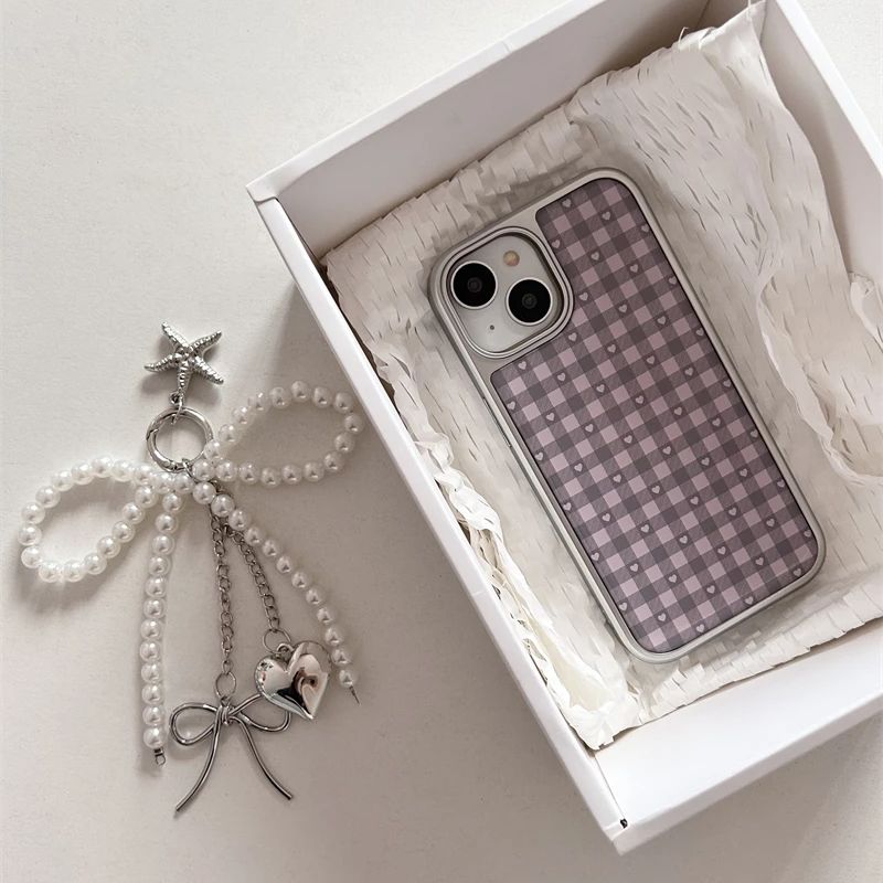 Pembe Mor Kalp Şeklinde Kareli - Phone Cases Girls incelemesi ve fiyatı