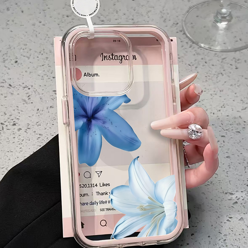 Mavi Zambak Çiçekli Şeffaf Tel - Phone Cases Blue incelemesi ve fiyatı