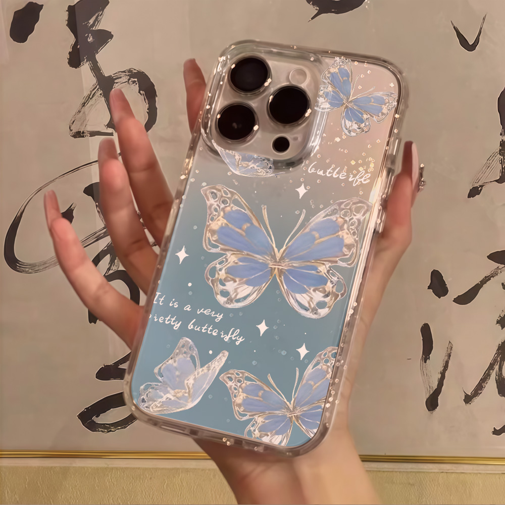 Lüks Mavi Kelebek Şeffaf Simli - Phone Cases Blue incelemesi ve fiyatı