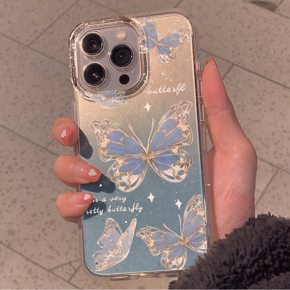 Lüks Mavi Kelebek Şeffaf Simli - Phone Cases Blue incelemesi ve fiyatı